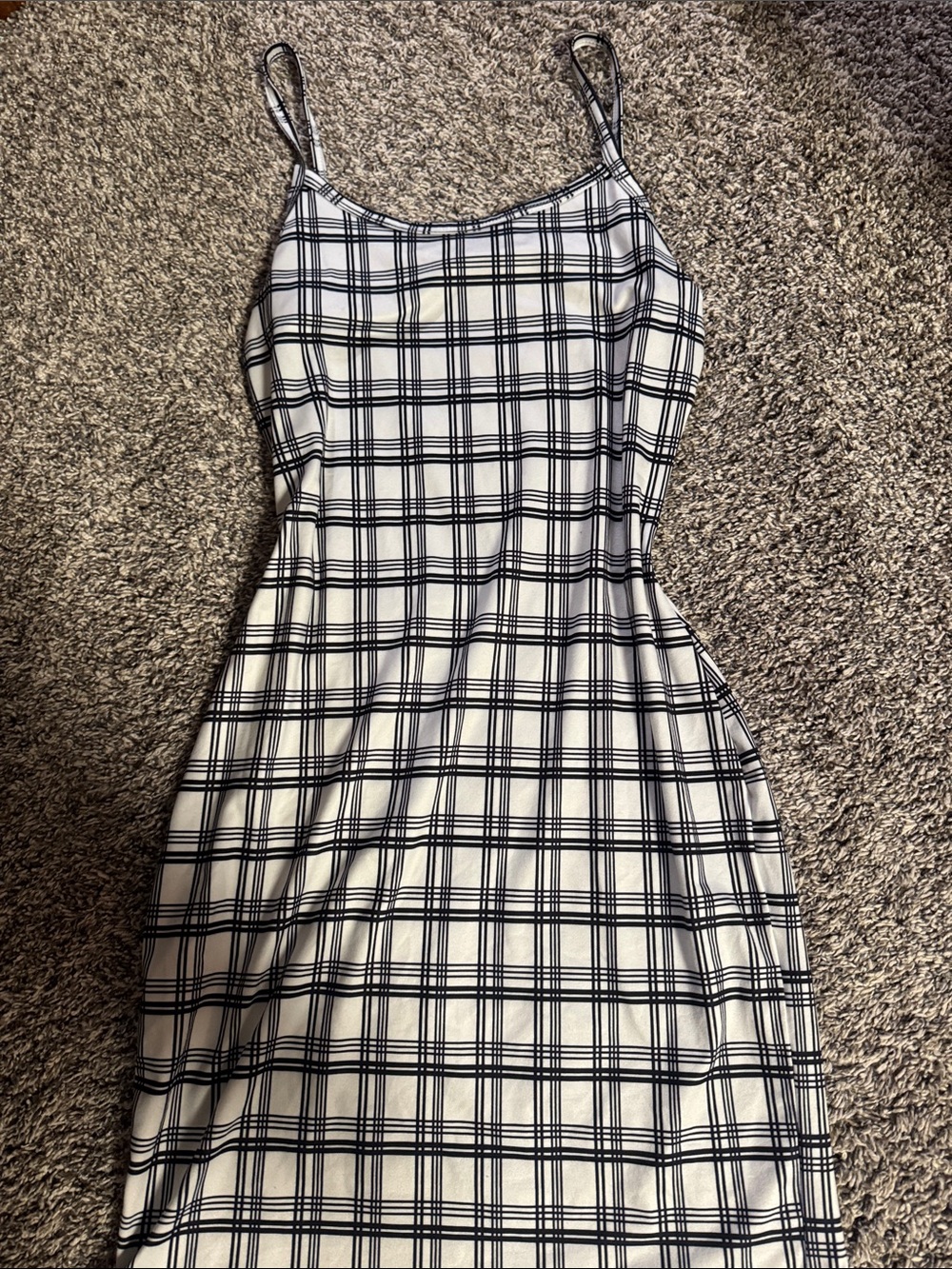 Striped Plaid Spaghetti Strap Midi Dress - White/Black